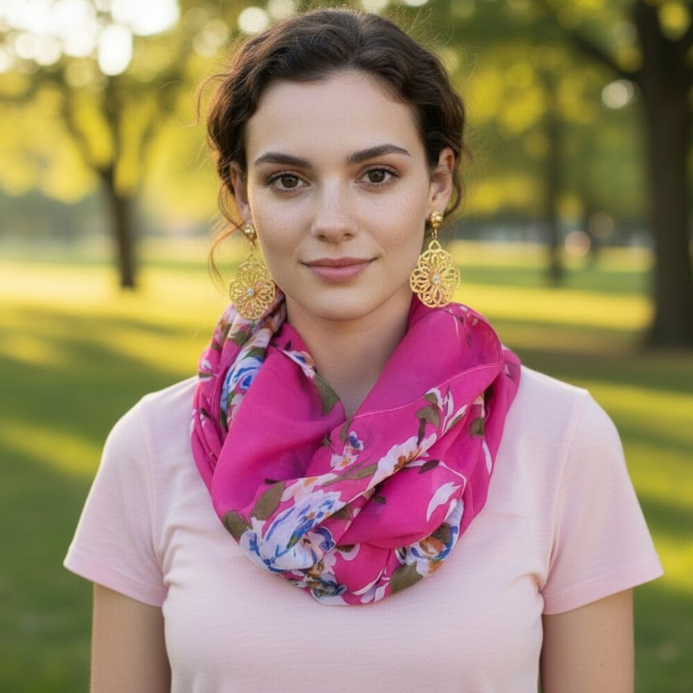 VINTAGE Oversized Infinity Chiffon Scarf Floral Wrap Shabby Chic Cottagecore - Picture 13 of 13